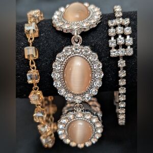 #28. Set Of Vintage Bracelets With  Rhinestones And Stones